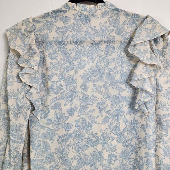 Express Cottagecore Boho Ruffle Poet Blouse Xs Blue Cream - Picture 8 of 11